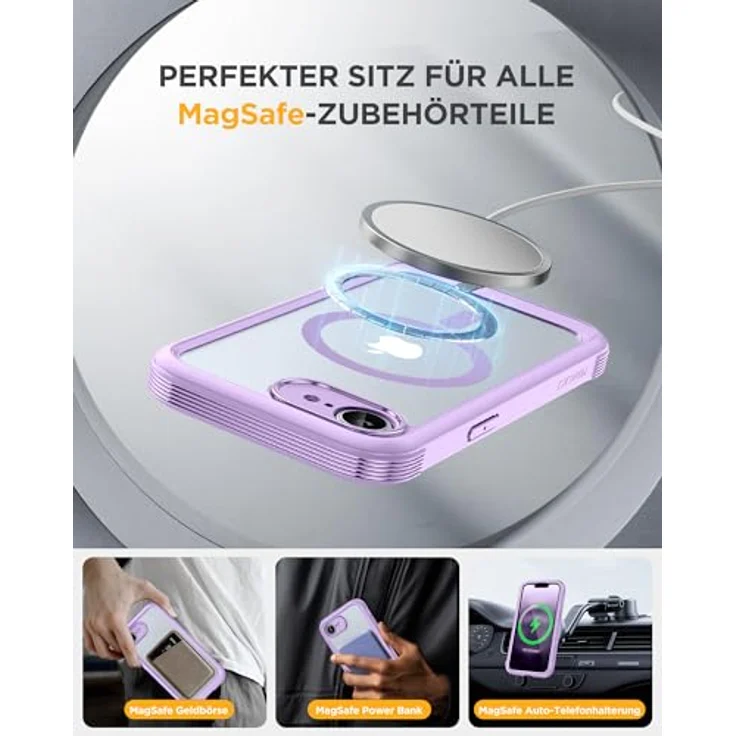 Miracase für iPhone 17e & iPhone 16e Hülle, 360° Stoßfest mit Panzerglas-Schutz und Voll-Kameraschutz, MagSafe-kompatibel, langlebig, Helllila – Bild 5
