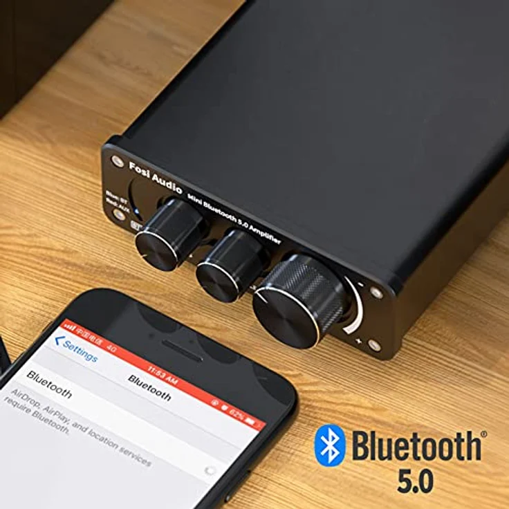 Fosi Audio BT10A Bluetooth 5.0 Stereo Audio Verstärker Empfänger 2 Kanal Klasse D Mini Hi-Fi Integrierter Verstärkter Geeignet für Lautsprecher zu Hause 50W x2 TPA3116 – Bild 4