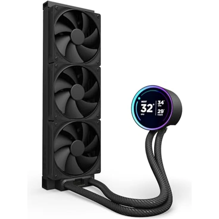 NZXT Kraken Elite 360 - AIO CPU-Flüssigkeitskühler - 360mm Radiator - 3 x F120P Lüfter - Anpassbares 2.72“ IPS LCD - NZXT Turbine Pump - Intel LGA 1700, 1200/115X, 1851 - AMD AM5, AM4 - Schwarz – Bild 4
