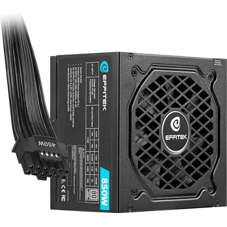 EFFITEK 850Watt ATX 3.1 Gamer Netzteil, 80 Plus Silver, unterstützt PCIe 5.1 GPUs, 140mm kompakt, 10 Jahre Garantie – Bild 1