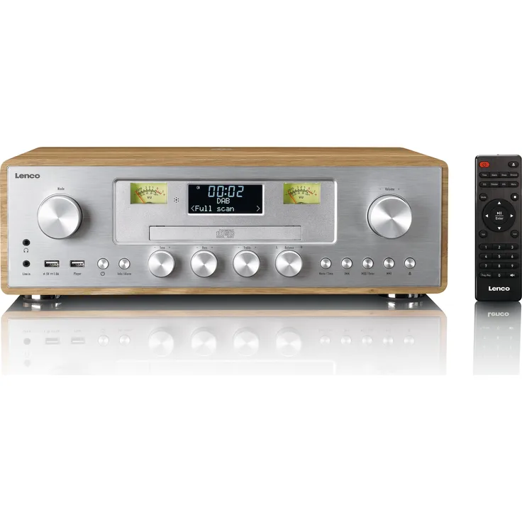 Lenco DAR-281WDSI, DAB+/FM-Radio mit CD-Player, Bluetooth 5.0, USB, kabelloser Ladepunkt (10W), Holz/Silber