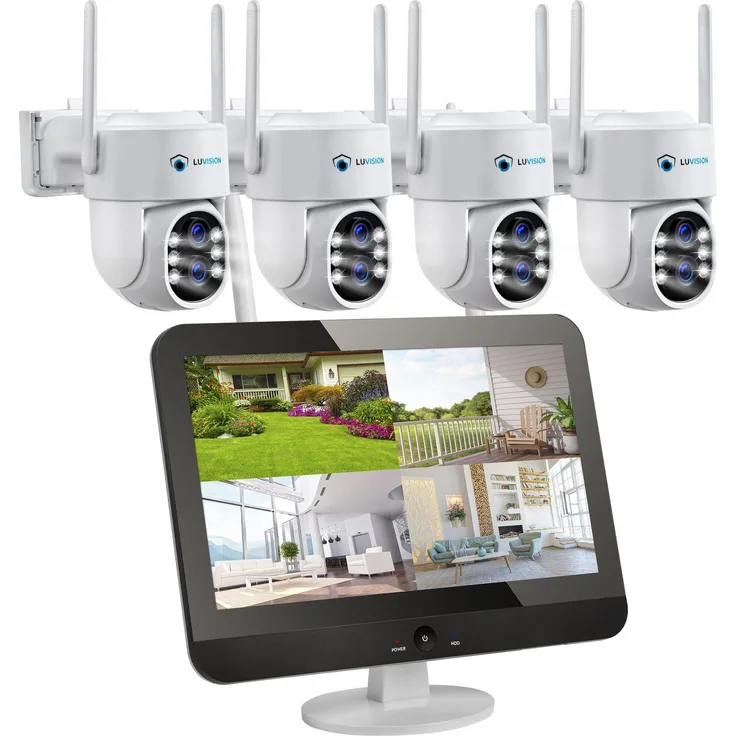 LUVISION Dual WLAN PTZ Überwachungssystem K8210-W6 mit 12,5" Full HD Monitor, 3MP Kameras, Mikrofon, Sirene, Nachtsicht und KI Bewegungsverfolgung