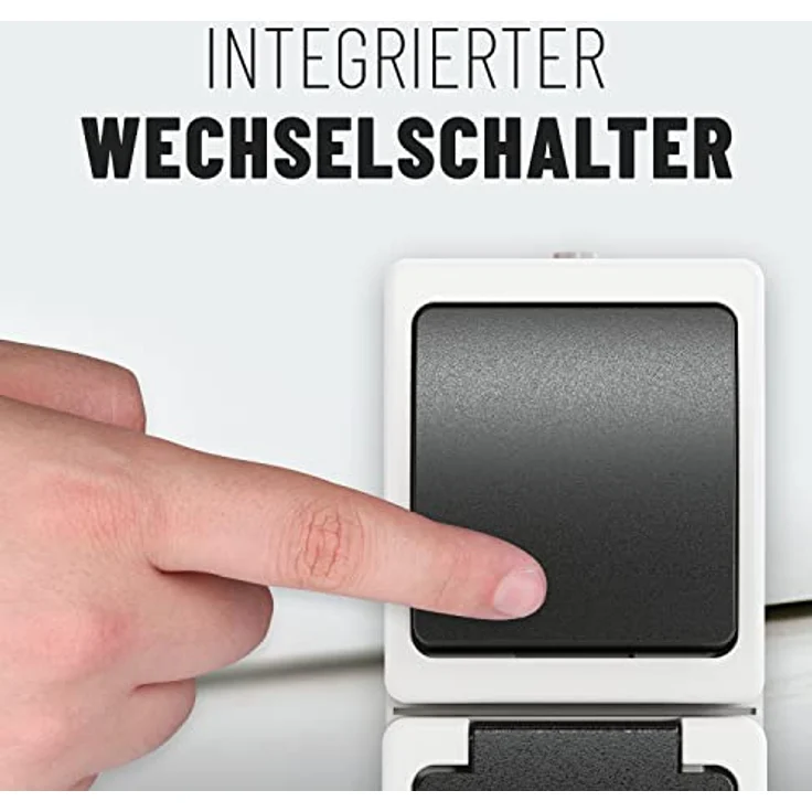 ABSINA greate 10x Aufputz Schalter Steckdose Kombination mit IP44 für Feuchtraum - Wechselschalter 250V & 16A, grau – Bild 5