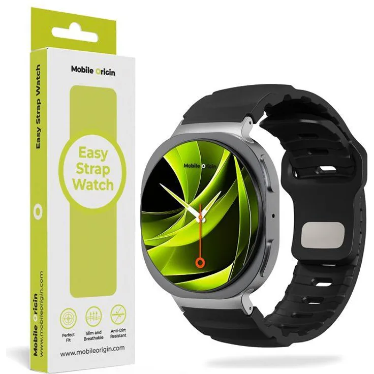 Mobile Origin MO-GW8-BLK, Smartwatch-Gurt für Samsung Galaxy Watch 8, schwarzes Fluor-Elastomer, verstellbare Passform, wasser- und schmutzabweisend