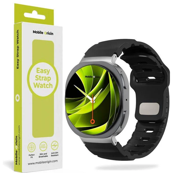 Mobile Origin MO-GW8-BLK, Smartwatch-Gurt für Samsung Galaxy Watch 8, schwarzes Fluor-Elastomer, verstellbare Passform, wasser- und schmutzabweisend