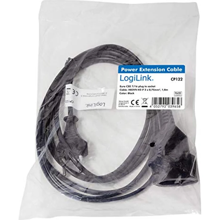 LogiLink CP122 Netzkabel Euro E 7-16 Stecker zu Buchse, 1m schwarz – Bild 6