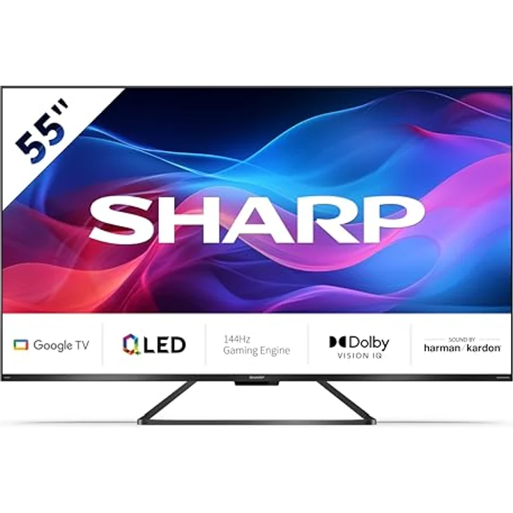 SHARP 55GR8265E Google TV 139 cm (55 Zoll) 4K Ultra HD 144Hz QLED (Smart TV ohne Rahmen, Dolby Atmos, Dolby Vision IQ, HDMI 2.1 mit eARC, VRR und ALLM) – Bild 1