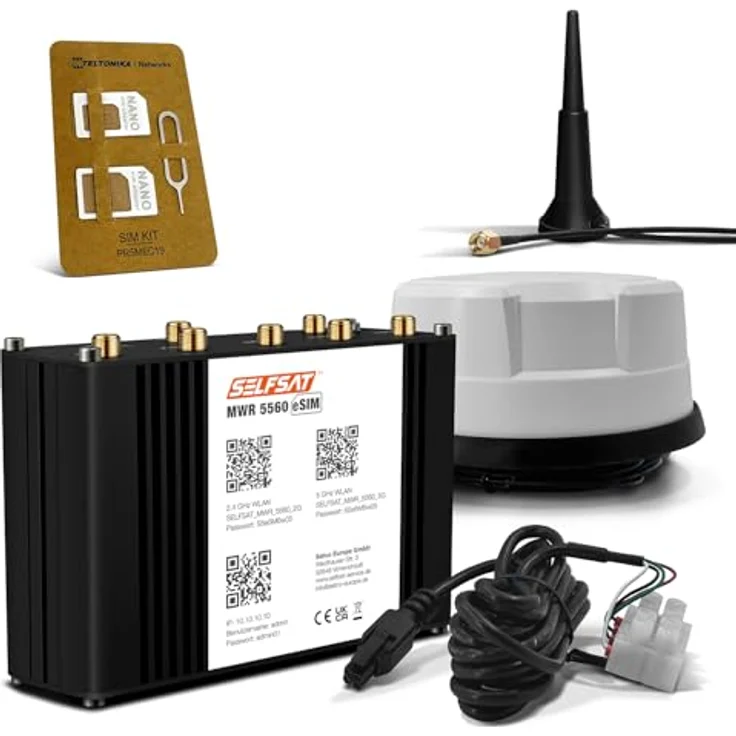 SelfSat MWR 5560 eSIM 5G Cat 19 WLAN Router bis 3,4 Gbps, Panorama Antenne, weiß, GPS-Ortung, VPN-fähig – Bild 1