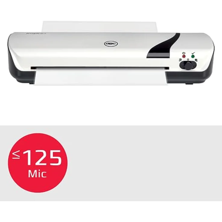 GBC Inspire+ A4-Laminiergerät, inkl. Starter-Set mit 5 Laminierhüllen (2 x 75 Mikron), Für 75 bis 125 mic Laminierfolien bis Format A4, Heiß- und Kaltlaminierung, Weiß (4410031) – Bild 2