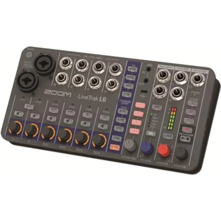 Zoom LiveTrak L-6 tragbares 10-Spur-Digitalmischpult | Mehrspur-Recorder und -Interface | XLR-TRS | 32-bit | Delay | Echo | Reverb | Kompressor | Live-Streaming | grau – Bild 2