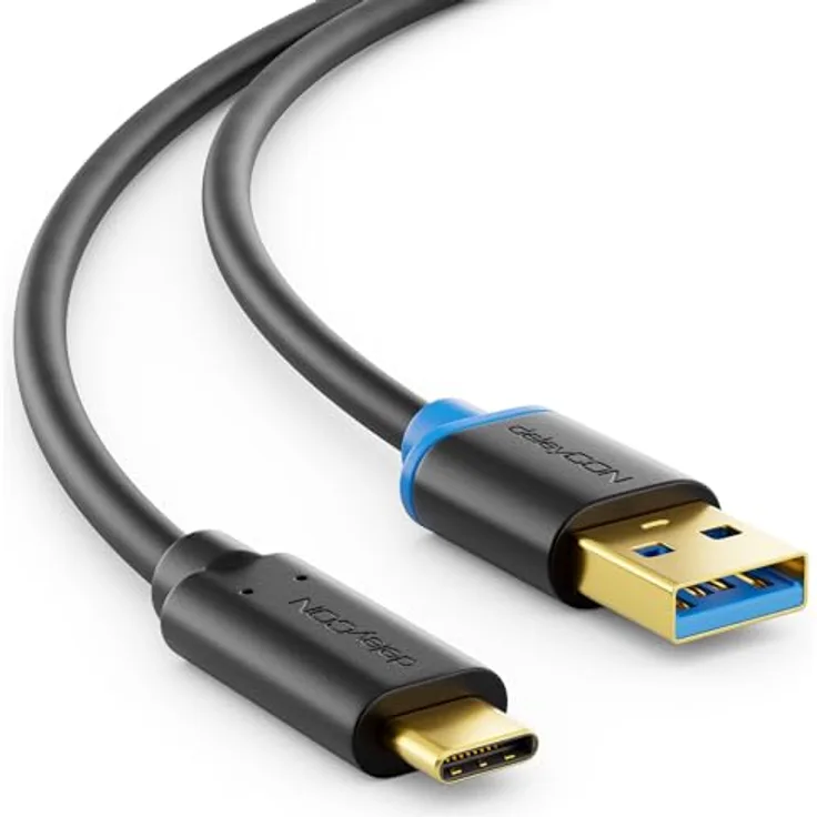 deleyCON 1m USB C Kabel USB 3.0 Ladekabel Datenkabel 5 Gbit/s USB-A auf USB-C in Schwarz, für iPhone 16 15 Pro Max Samsung Galaxy S25 S24 S23 Pixel iPad Pro MacBook Air Tablets Switch PS5 Notebook PC