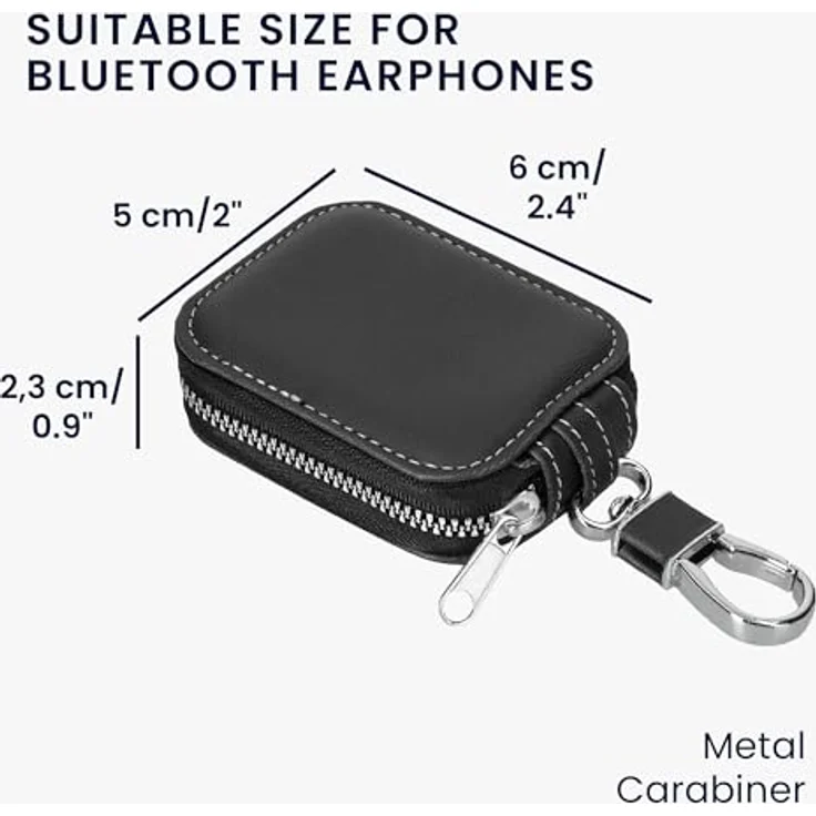 kwmobile In-Ear Kopfhörer Case aus Kunstleder - Schutzhülle mit Karabiner - Schwarz (6 x 5 cm) – Bild 4