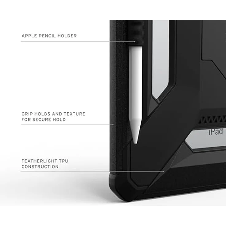 URBAN ARMOR GEAR Scout Plus Case für Apple iPad 10.9 / iPad 11 (10. Gen 2022 / A16-11. Gen 2025), schwarz, mit Apple Pencil Halterung und Standfunktion, militärischer Schutzstandard – Bild 3