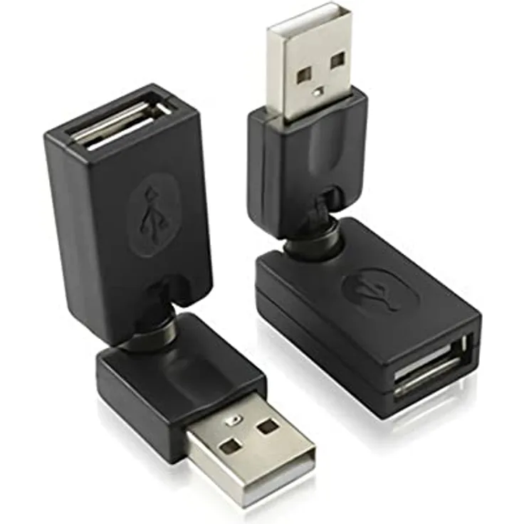 Aukson G37 USB 2.0 A Stecker auf A Buchse Verlängerungsadapter, 360° drehbarer Typ A Stecker auf Typ A Buchse, Flexibler USB 2.0 Adapter Konverter, schwarz
