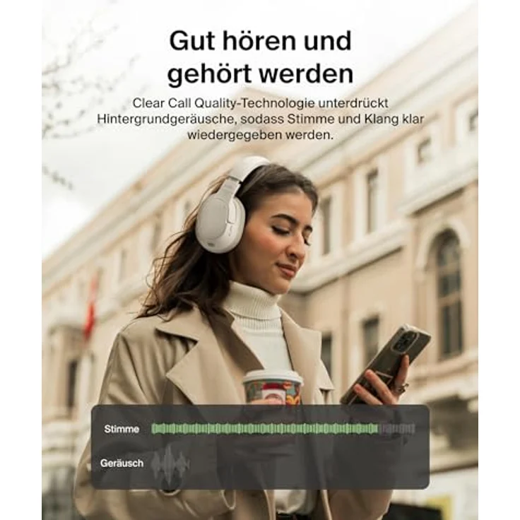Belkin SoundForm Isolate Noise Cancelling Kopfhörer kabellos Bluetooth Kopfhörer, Headset mit Mikrofon, Over-Ear-Kopfhörer mit 60 Stunden Wiedergabe, tiefer Bass, CloudCushion Hörmuscheln – Sandfarben – Bild 4