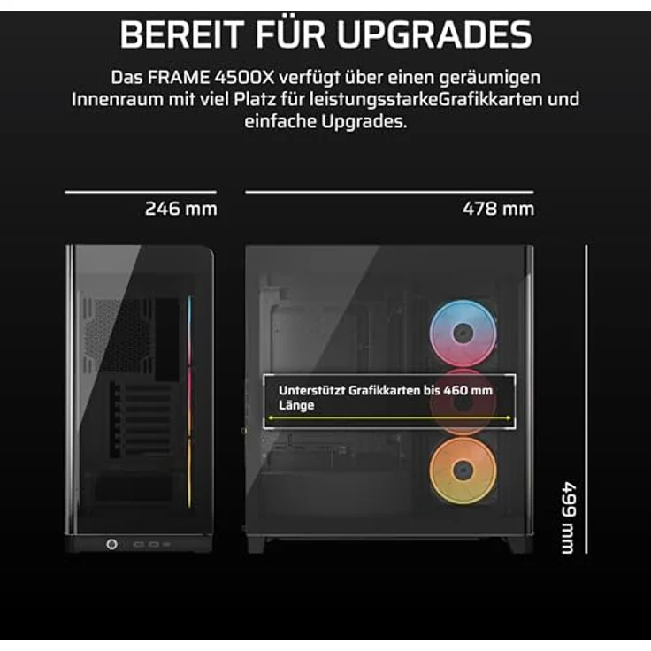 Corsair FRAME 4500X LX-R RGB Black, Mid-Tower PC Gehäuse für E-ATX, ATX, Micro-ATX und Mini-ITX mit Sichtfenster, 460 mm Grafikkartenunterstützung und 10 Lüfterplätzen, Schwarz – Bild 10