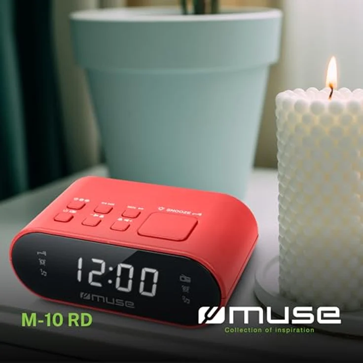 Muse M-10 RD Radiowecker mit LED-Display, Zwei Weckzeiten, dimmbar, digitaler UKW-Tuner, 20 Senderspeicher, rot – Bild 4