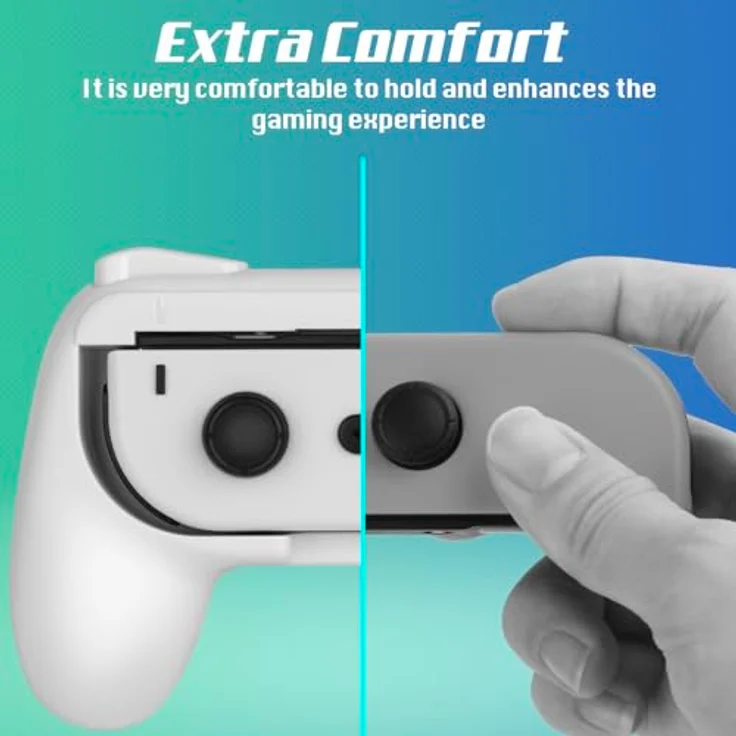 JoyHood Joy-Con Handgriffe für Switch/Switch OLED, Ergonomisches Design, 4er Pack in Rot-Blau-Schwarz-Weiß – Bild 5