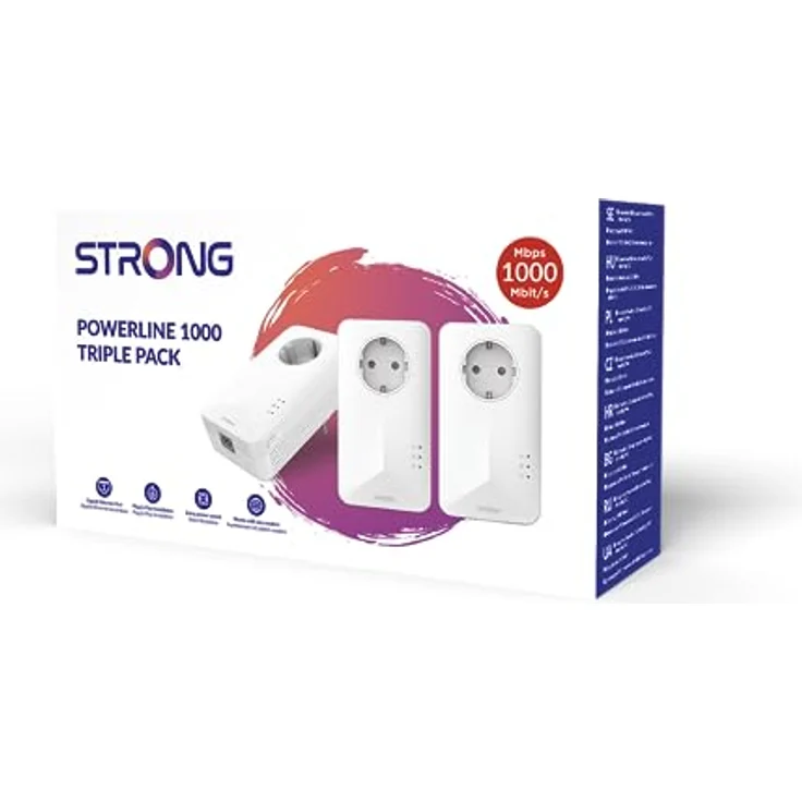 STRONG Powerline 1000 Triple Pack, PowerLAN-Adapter Set mit 3 Stück, 100 Mbit/s, Hochgeschwindigkeits-Netzwerk für das ganze Haus, Ethernet LAN Anschluss, Internetverbindung über Steckdose – Bild 3