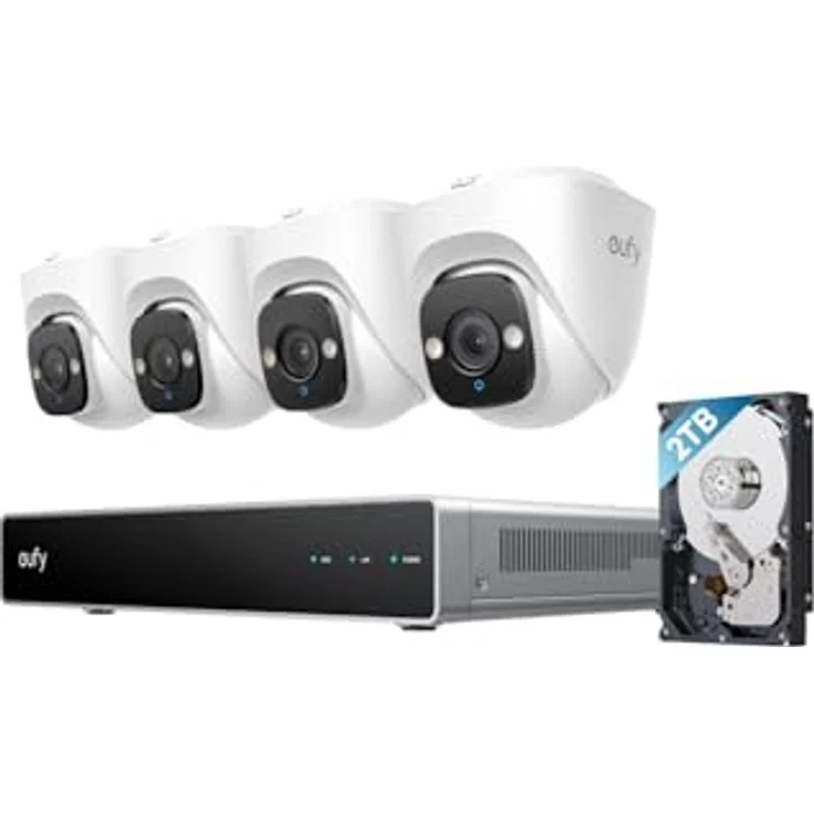 eufy NVR Security System E41, 4K Ultra-HD Netzwerkkamera mit 122° Weitwinkel, KI-Farbnachtsicht, wetterfest, Schwarz, 2TB HDD – Bild 1