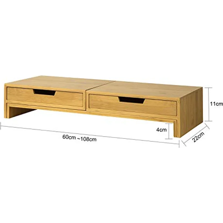 BBF04-N Design Monitorerhöhung für 2 Monitore Monitorständer Schreibtischaufsatz mit 2 Schubladen breitenverstellbar - Sobuy – Bild 4