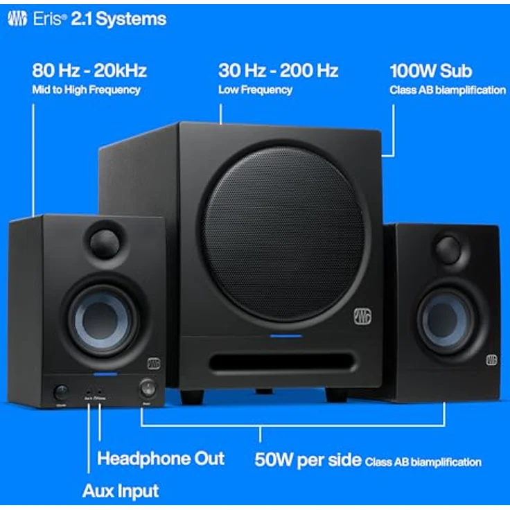 Presonus Eris 3.5 Studio Monitor-Boxen 2nd Gen PC-Lautsprecher (1 Paar, 50 W, Studioqualität, Ideal für Home-Studio - Musikhören - Gaming) – Bild 3