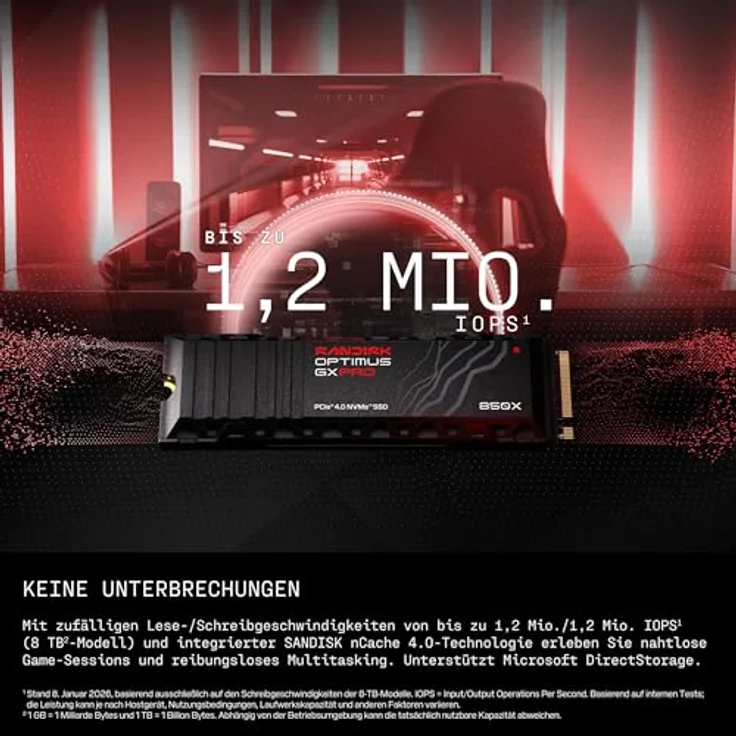 SanDisk Optimus GX PRO 850X, 1 TB M.2 NVMe SSD mit 7300 MB/s, Heatsink und 800.000 IOPS – Bild 2