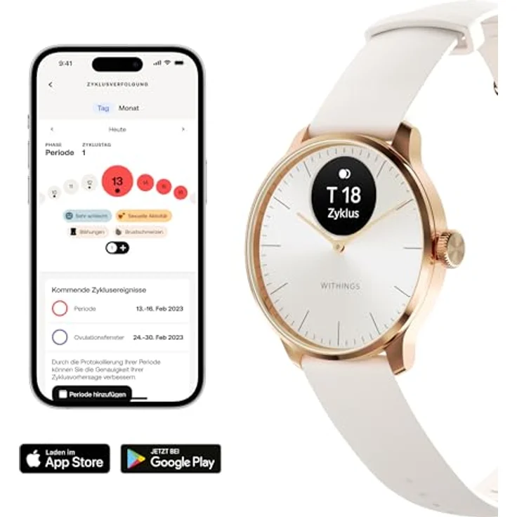 Withings ScanWatch Light, Hybrid-Smartwatch, 24-Stunden-Überwachung der Herz-Kreislauf-Gesundheit, Menstruationszyklus-Tracker, Schlaf- und Aktivitätstracker, 30 Tage Batterie, kompatibel mit Android, Rosegold – Bild 3