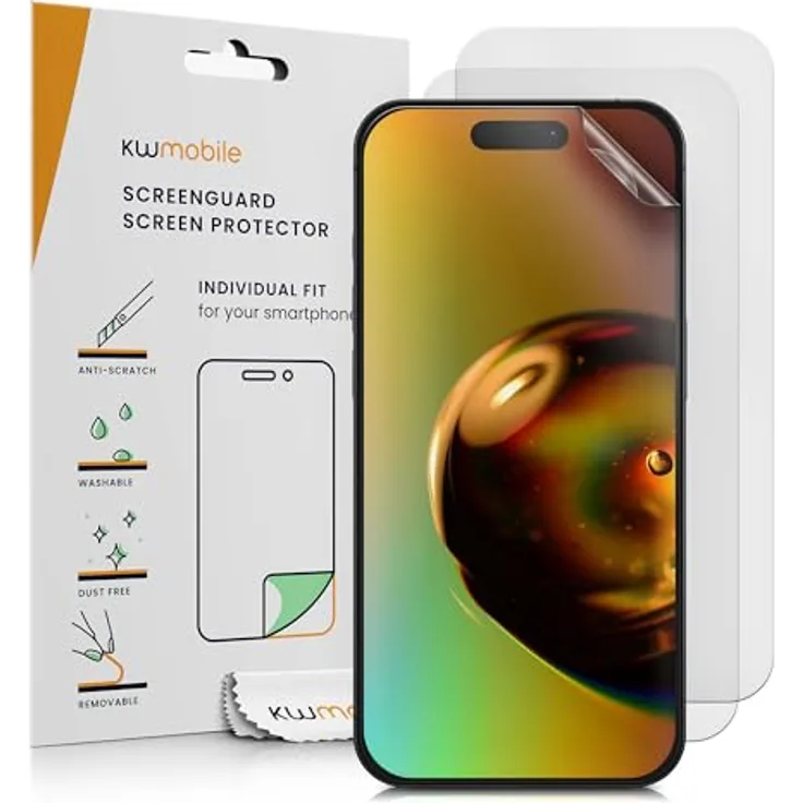 kwmobile 3X Folie matt kompatibel mit Apple iPhone 15 - Displayschutz Displayfolie entspiegelt, Schutz vor Kratzern und Fingerabdrücken