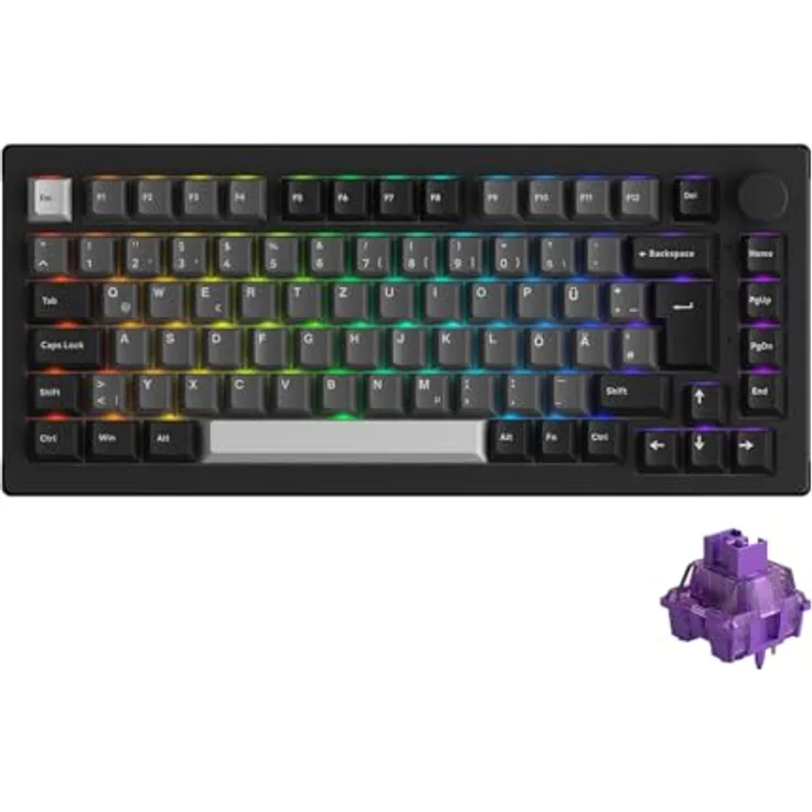 AKKO 5075B Gaming Tastatur, RGB mit Lavendar Purple Pro Switches, Hot Swap fähig, ISO DE/UK/Nordic, schwarz & silber