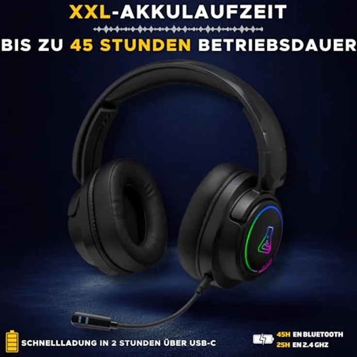 THE G-LAB Korp Iridium Kabelloses Gaming Headset 2,4 GHz & Bluetooth, 50-mm-Lautsprecher, Abnehmbares Mikrofon, 45H Akku, RGB, Kunstleder-Ohrpolster, Kompatibel mit PS5, PS4, PC, Switch, Android, iOS – Bild 5