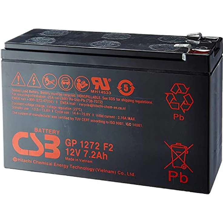 CSB Battery GP 1272F2, Bleiakku 12V 7.2Ah AGM, Standby USV, Flachstecker 6.35mm, (B x H x T) 150 x 97 x 65mm