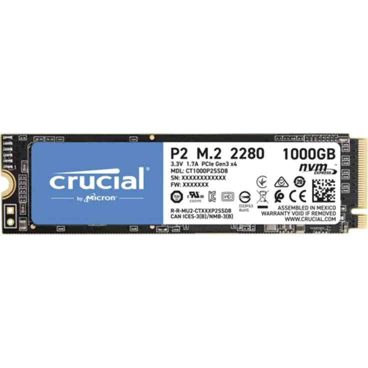 Crucial P2 - Solid-State-Disk - 1 TB - intern - M.2 2280 - PCI Express 3.0 x4 (NVMe) (CT1000P2SSD8) – Bild 1