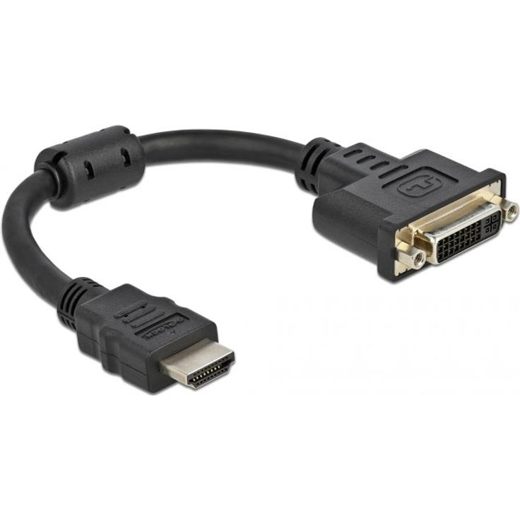 DeLOCK - Videoanschluß - HDMI (M) bis DVI-I (W) - 20cm - Schwarz - Daumenschrauben, 4K Unterstützung (65206)