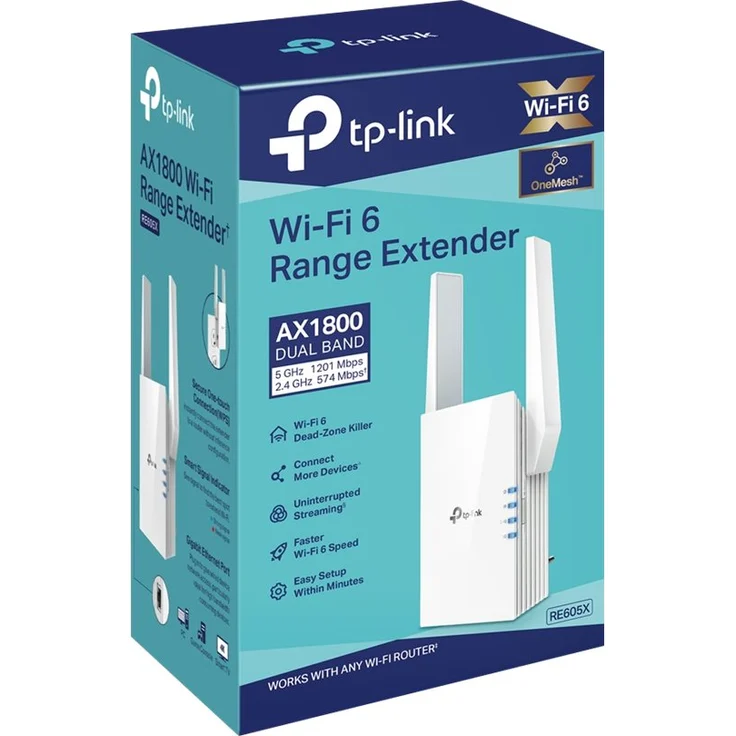 TP-LINK RE605X AX1800 Wi-Fi 6 Range Extender 2xexterne Antennen 1xGigabit-Anschluss an der Wand angeschlossen – Bild 4