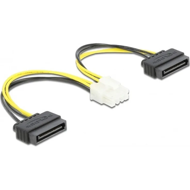 Delock Stromkabel 2 x SATA 15 Pin Stecker zu 8 Pin EPS Stecker 15 cm (83020)
