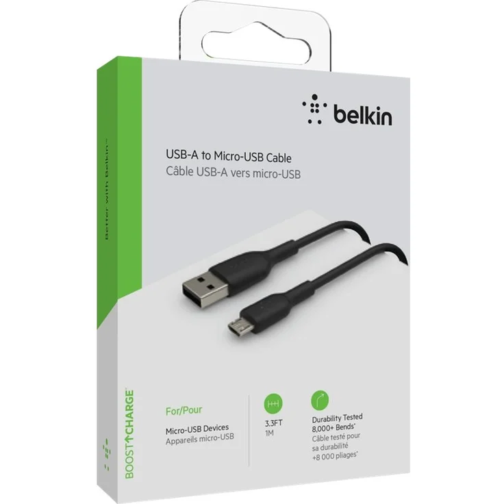 BELKIN MICRO-USB-USB-A CABLE PVC 1M BLACK (CAB005BT1MBK) – Bild 3