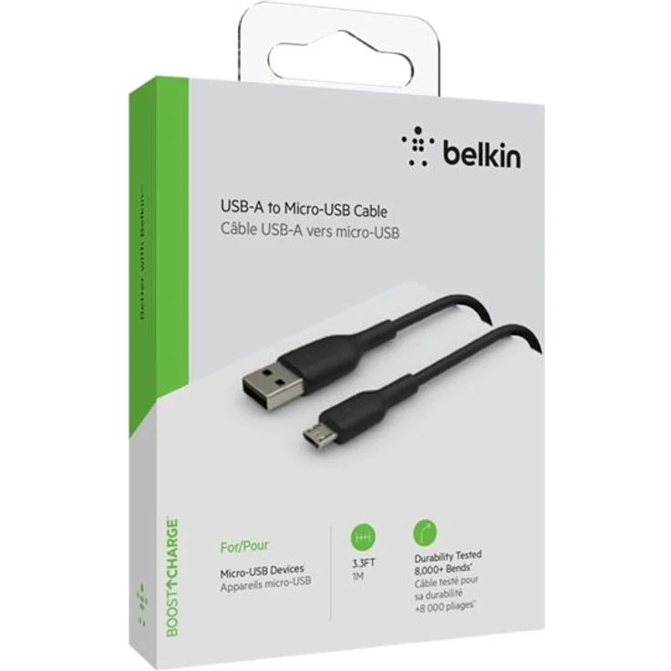 BELKIN MICRO-USB-USB-A CABLE PVC 1M BLACK (CAB005BT1MBK) – Bild 2