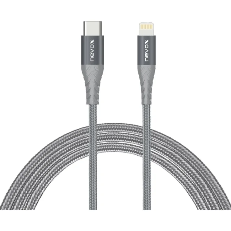 nevox Lightning zu USB Type C Kabel MFi 0.5 m (nylon geflochten) silbergrau