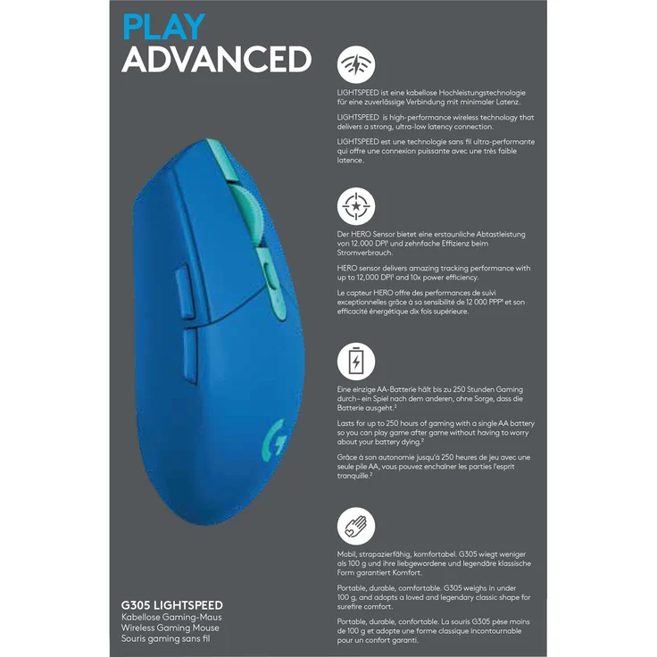 LOGITECH G305 LIGHTSPEED Wireless Gaming Mouse - BLUE - EWR2 – Bild 2