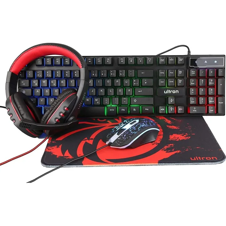 Ultron HAWK - Set aus Tastatur, Maus, Headset und Mauspad - hinterleuchtet - USB - QWERTZ - Deutsch (303150)