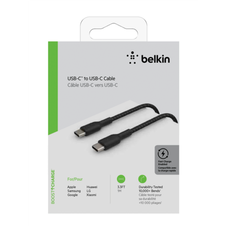 BELKIN USB-C-USB-C CABLE 1 m, Braided USB-C to USB-C, Black (CAB004BT1MBK) – Bild 3
