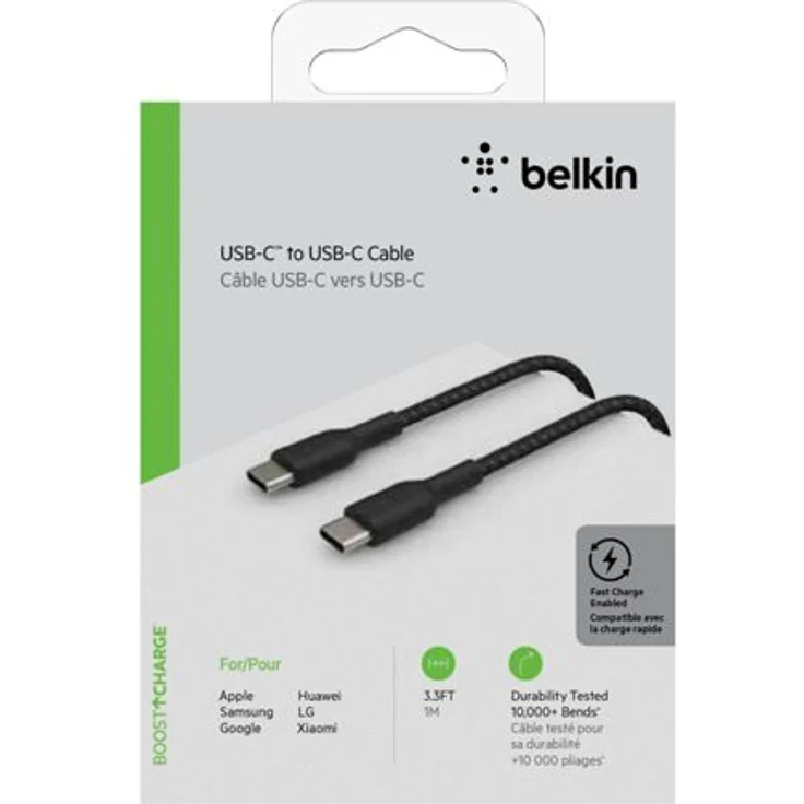 BELKIN USB-C-USB-C CABLE 1 m, Braided USB-C to USB-C, Black (CAB004BT1MBK) – Bild 2