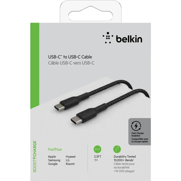 BELKIN USB-C-USB-C CABLE 1 m, Braided USB-C to USB-C, Black (CAB004BT1MBK) – Bild 1