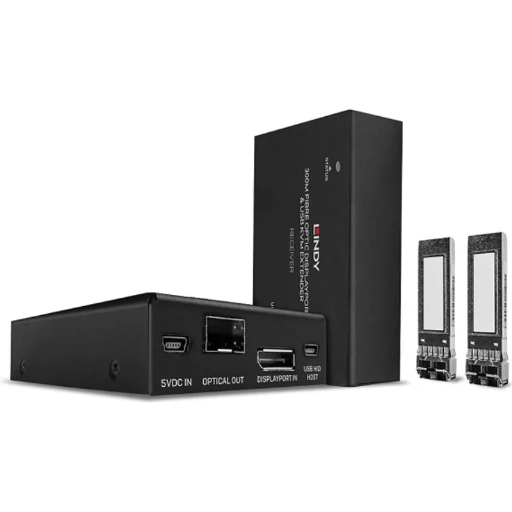LINDY 300m Fibre Optic DisplayPort 1.2 & USB KVM Extender - Sender und Empfänger - KVM--Audio--USB-Extender - DisplayPort - USB - bis zu 300 m - 850 nm