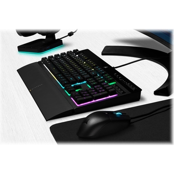 Corsair K55 RGB PRO Kabelgebundene Membran-Gaming-Tastatur QWERTZ, Schwarz & CSL-Computer - XXL Speed Gaming Mauspad Titanwolf Schwarz 900x400mm - XXL