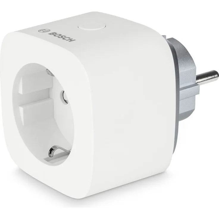 Bosch Smart Home Zwischenstecker kompakt Steckdose mit App-Funktion, schmales Design, Funksignal-Verstärkung, kompatibel mit Alexa und Google Home, weiß, silber (8750001300)