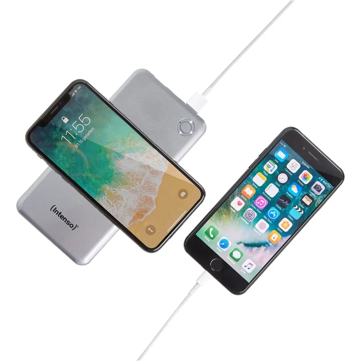 Intenso Powerbank WPD10000, externes Ladegerät mit Wireless Charging, Power Delivery und Quick Charge, 10000 mAh, geeignet für Qi-fähige Smartphones/Tablet PCs, silber – Bild 2