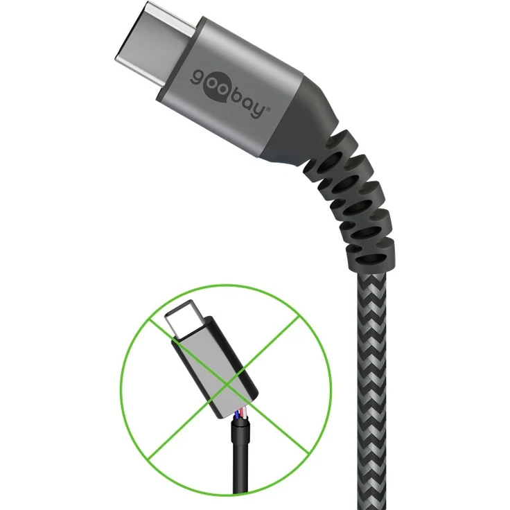 Goobay USB-C auf USB-A Textilkabel mit Metallsteckern (space grau-silber) 0,5 m, 0.5 m, Schwarz-Grau - elegantes und extra-robustes Verbindungskabel für Geräte mit USB-C Ansc (49295) – Bild 5