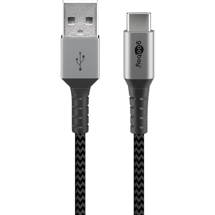 Goobay USB-C auf USB-A Textilkabel mit Metallsteckern (space grau-silber) 0,5 m, 0.5 m, Schwarz-Grau - elegantes und extra-robustes Verbindungskabel für Geräte mit USB-C Ansc (49295) – Bild 6